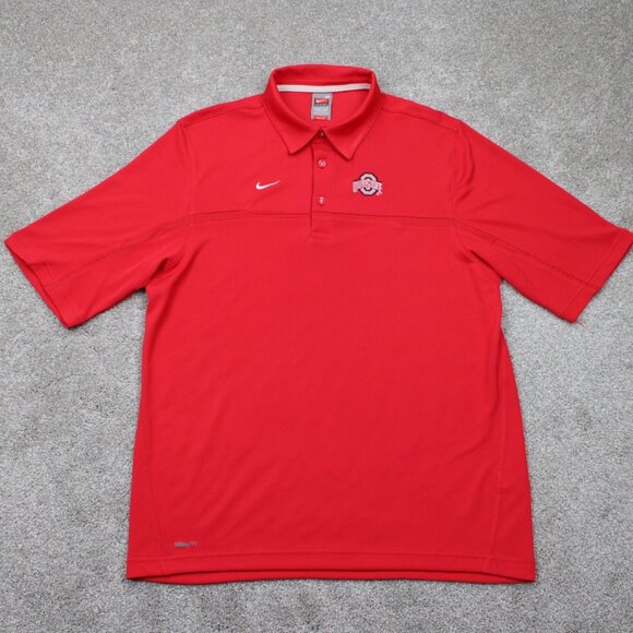 Nike Ohio State Buckeyes Polo Shirt Men Medium Red FitDry Polyester S/S Pullover - Picture 1 of 15